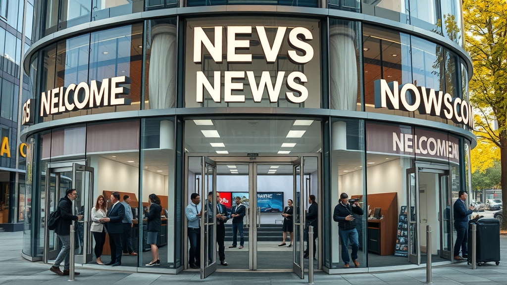 composite of five leading Kansas City newsroom facades bustling with journalists reporting and collaborating in media sites kansas city